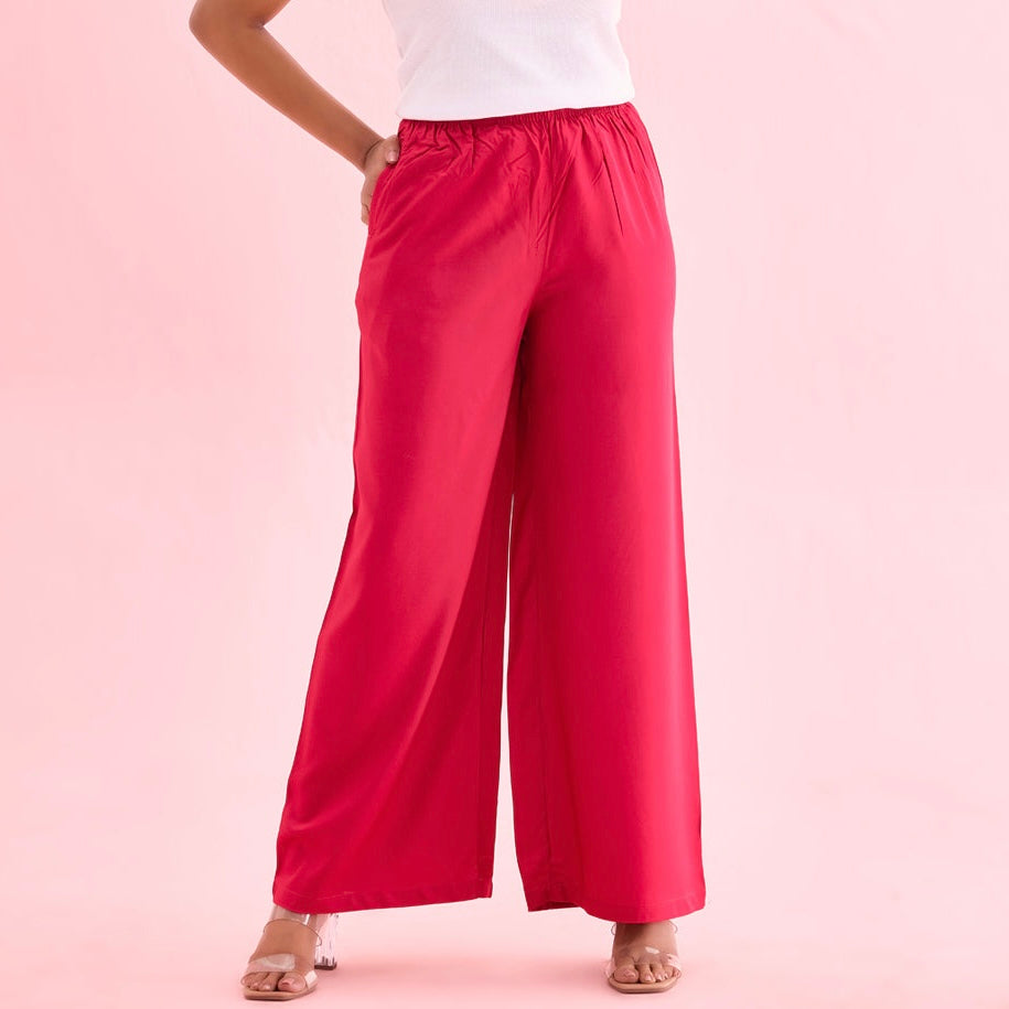 Plain coral rayon/viscose palazzo