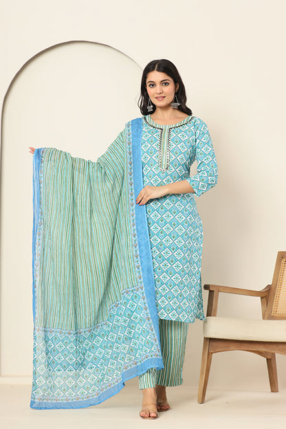 Privie Pure Cotton Kurti, pant & Dupatta set ( Style no-1106)