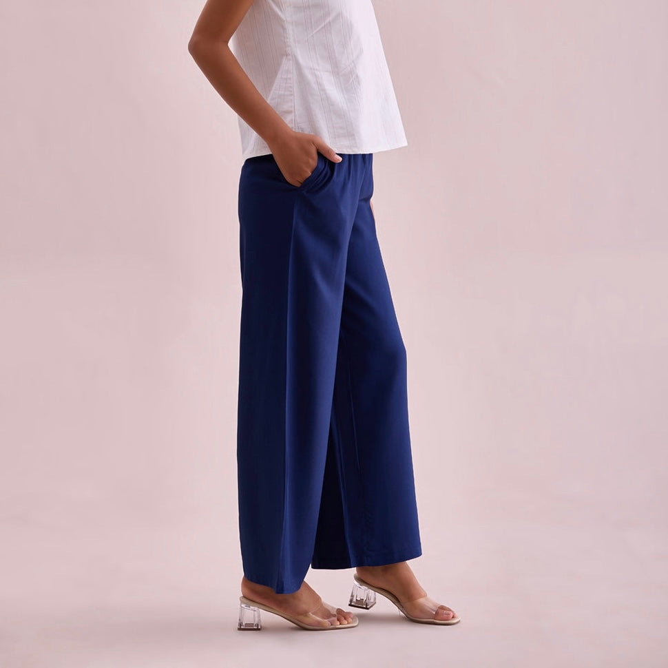 Plain Navy rayon/viscose palazzo