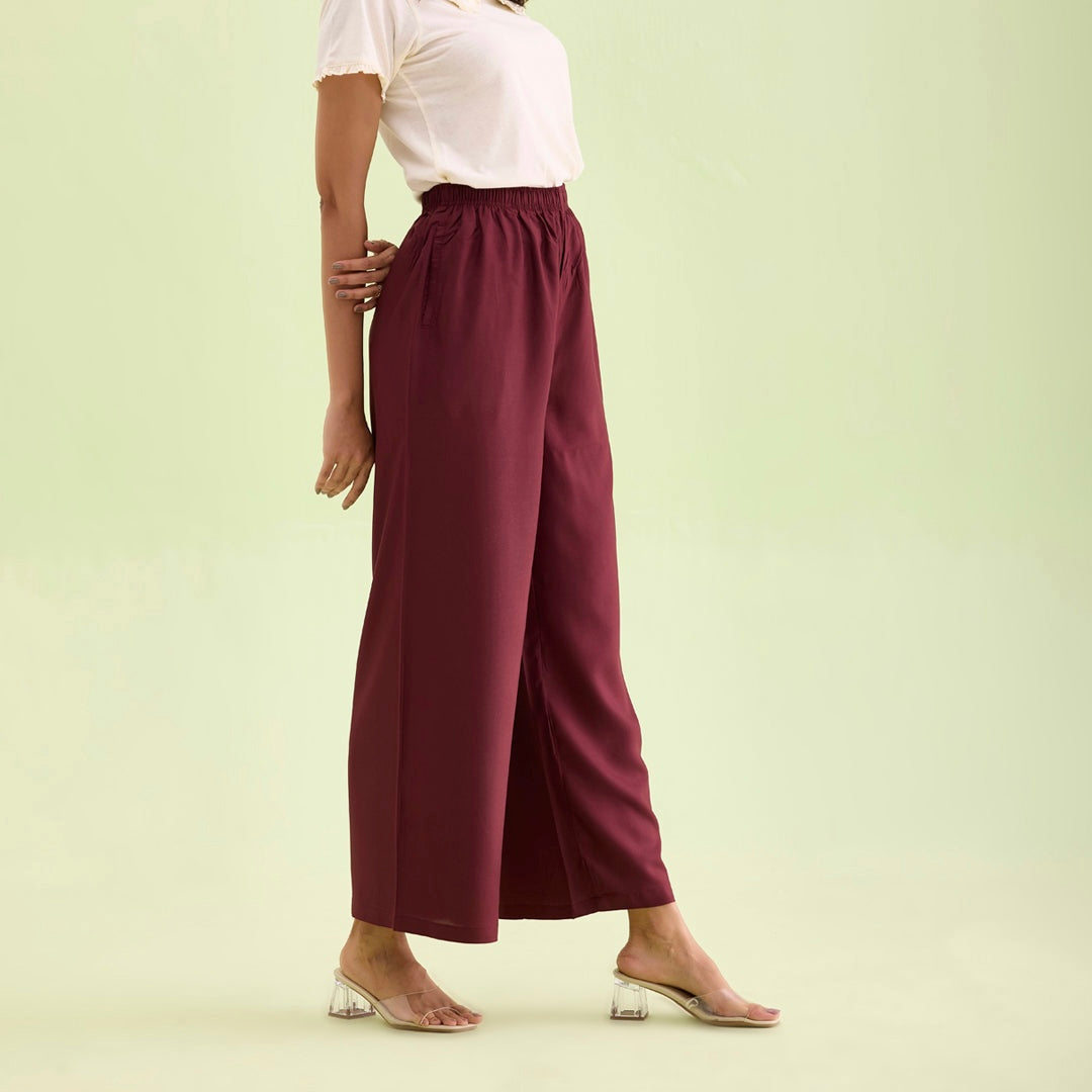 Plain maroon rayon/viscose palazzo