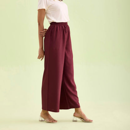 Plain maroon rayon/viscose palazzo