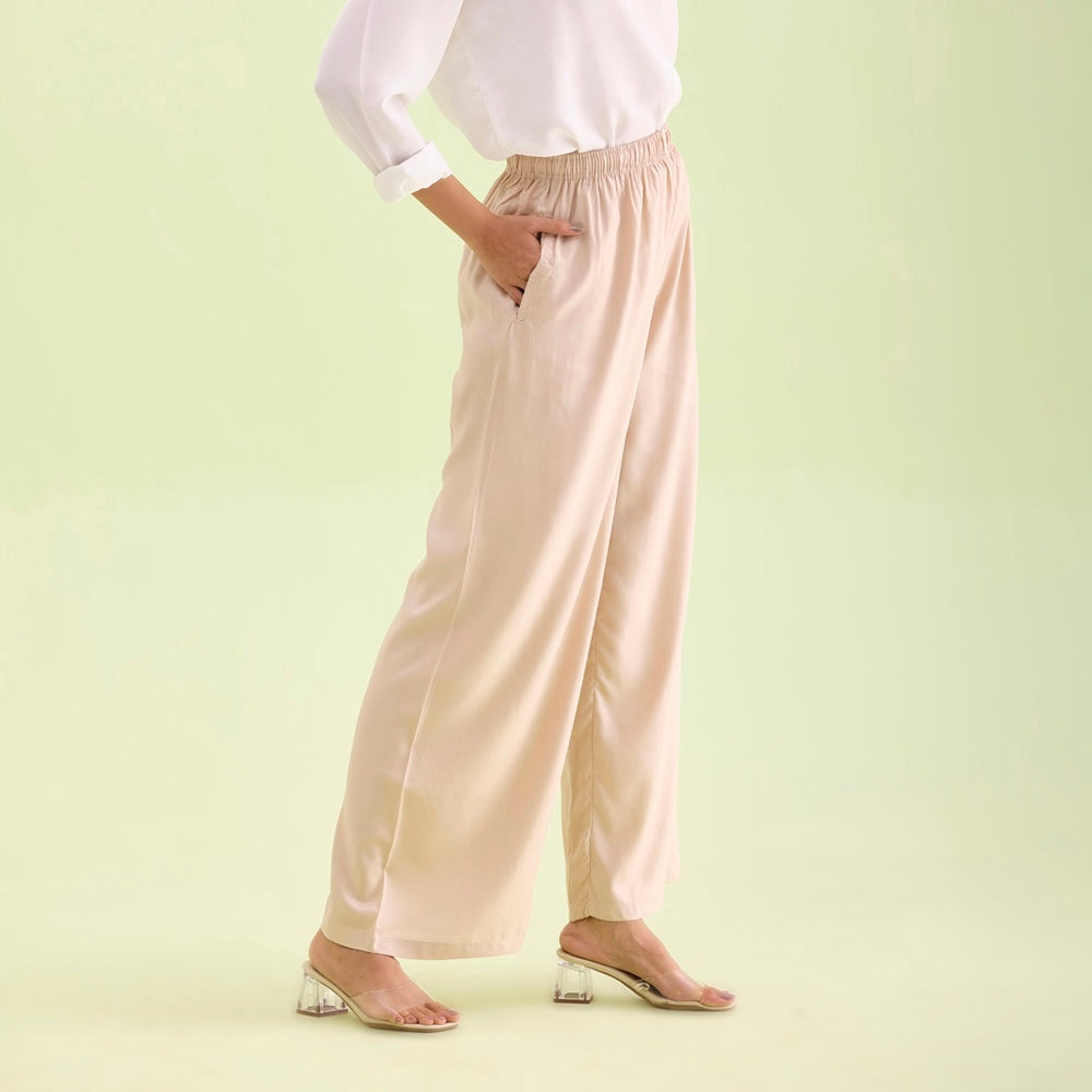 Plain cream rayon/viscose palazzo