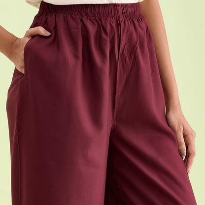 Plain maroon rayon/viscose palazzo