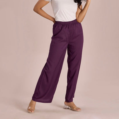 Plain wine rayon/viscose palazzo