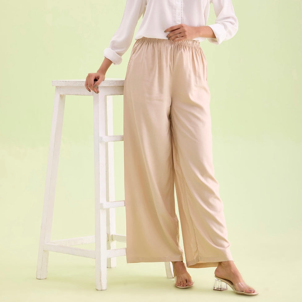 Plain cream rayon/viscose palazzo