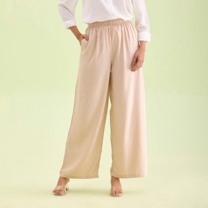 Plain cream rayon/viscose palazzo