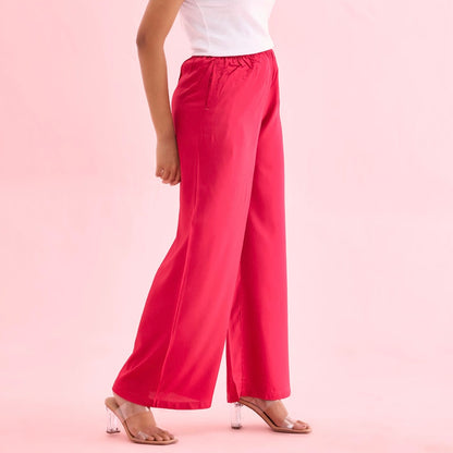 Plain coral rayon/viscose palazzo