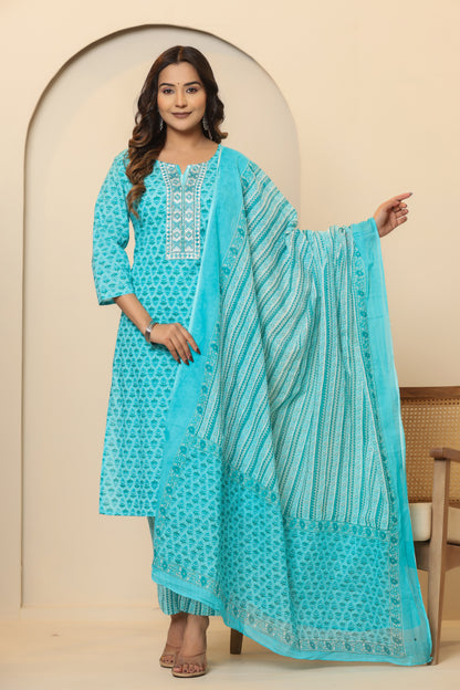 Privie Pure Cotton Kurti, pant & Dupatta set ( Style no-1125 )