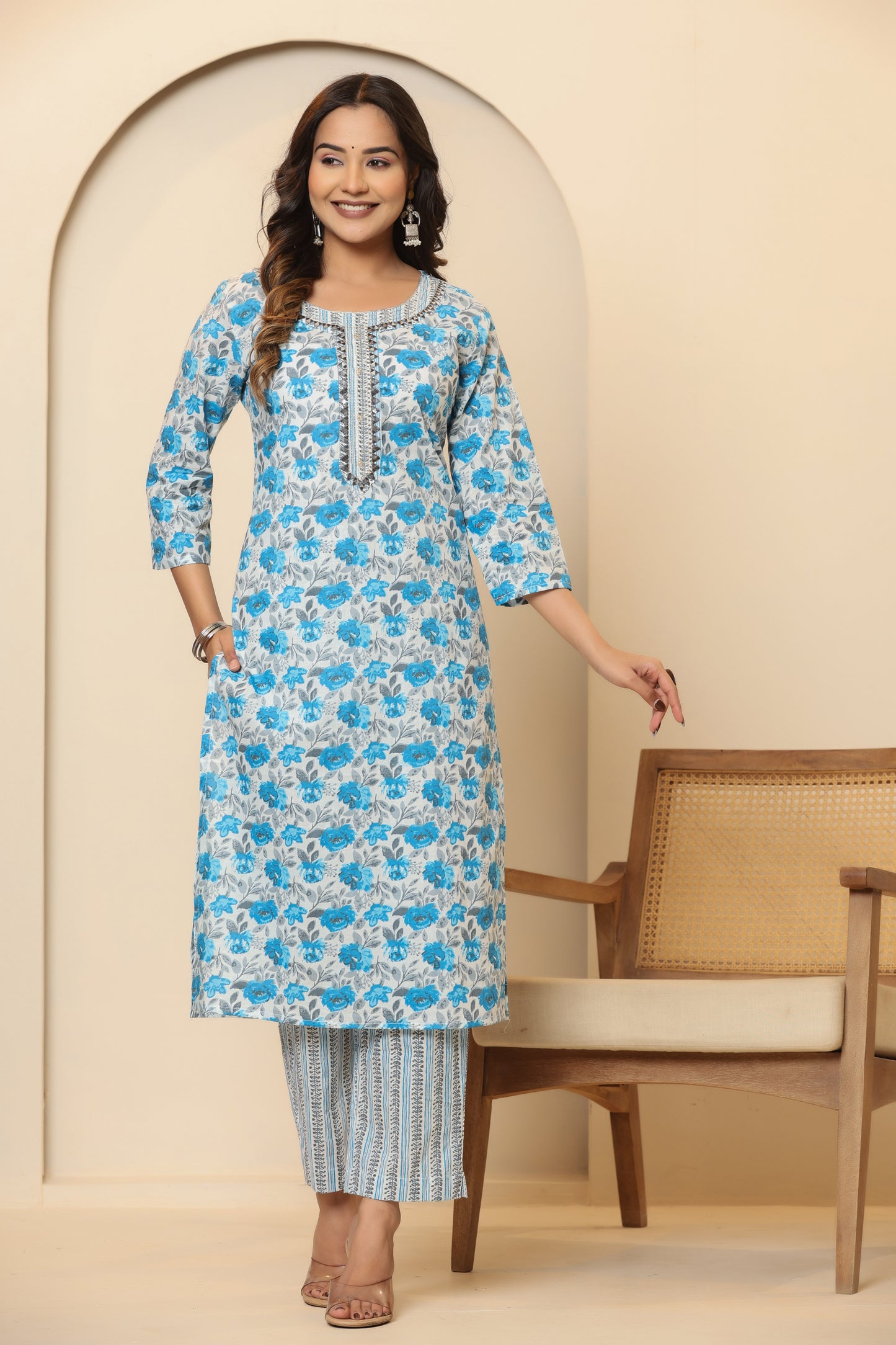 Privie Pure Cotton Kurti, pant & Dupatta set ( Style no-1113 )