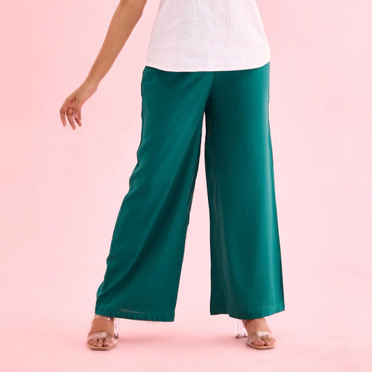 Plain green rayon/viscose palazzo