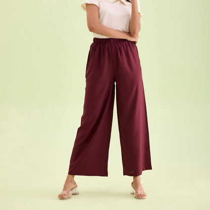 Plain maroon rayon/viscose palazzo