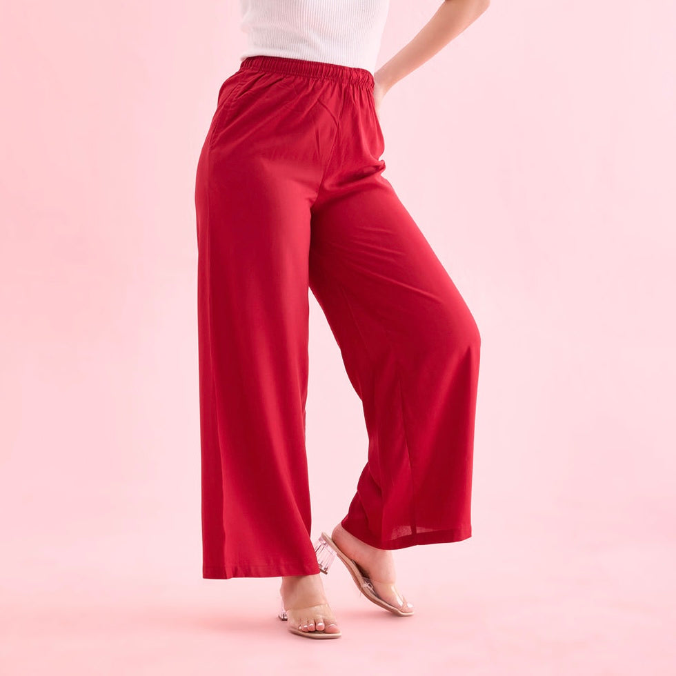 Plain Red rayon/viscose palazzo