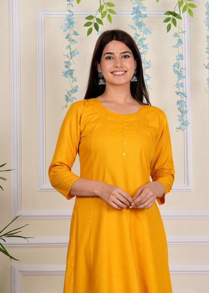 Plain Rayon 22Kg Anarkali Kurti - Mustard color