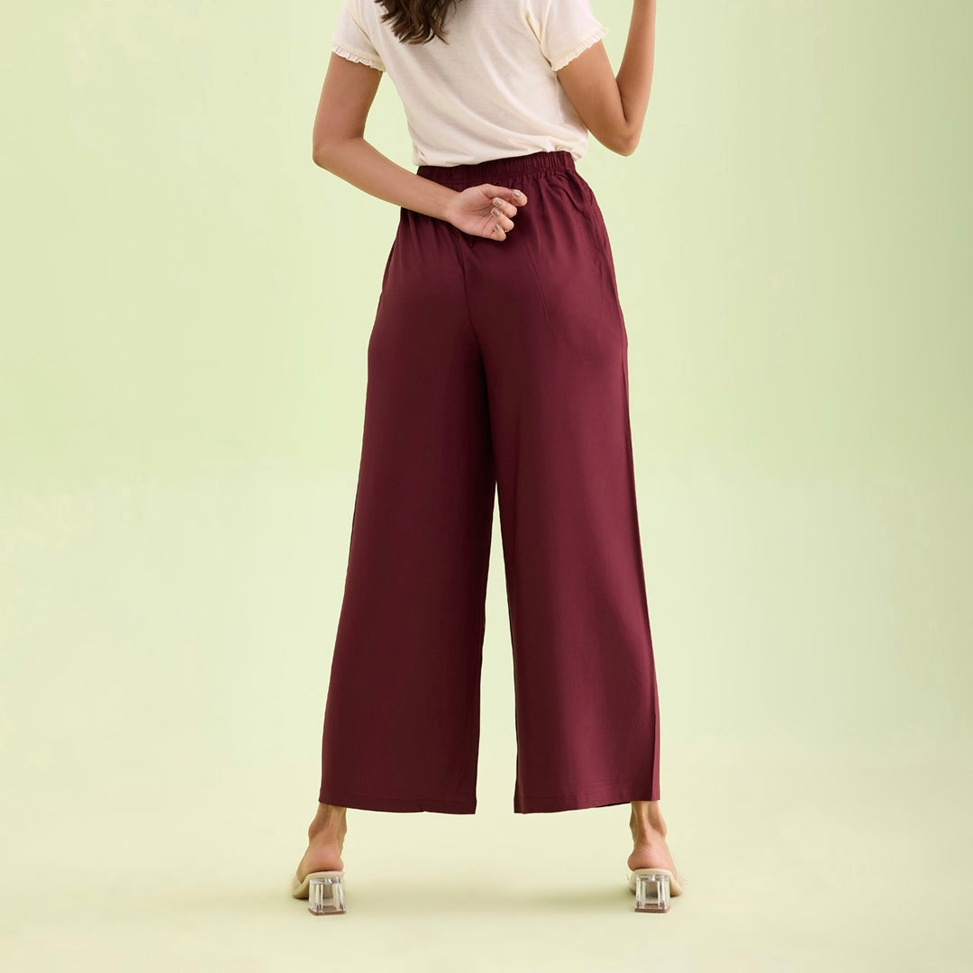 Plain maroon rayon/viscose palazzo