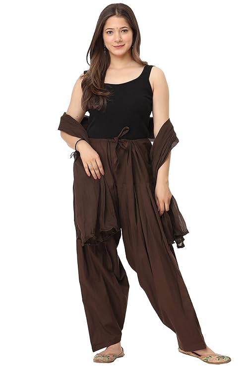 Plain Patiala Semi With Dupatta-Color-Brown (#1154)