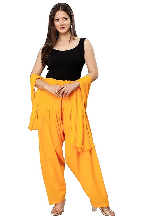 Plain Patiala Semi With Dupatta-Color-Mango (#1125)