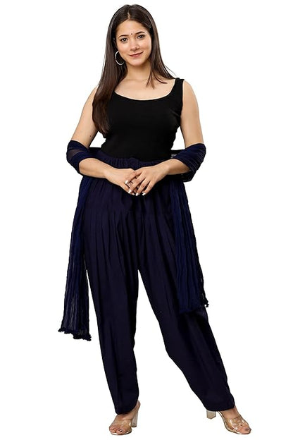 Plain Patiala Semi With Dupatta-Color-Navy (#1143)