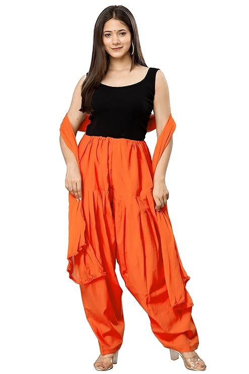 Plain Patiala Semi With Dupatta-Color-Orange (#1120)