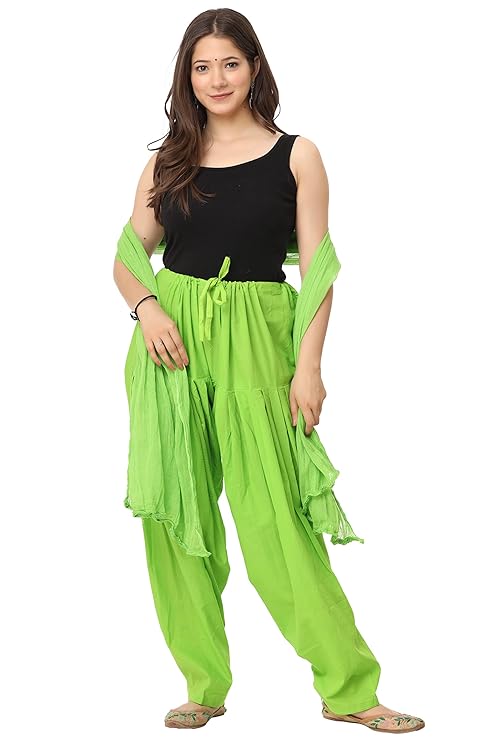 Plain Patiala Semi With Dupatta-Color-Grass green (#1127)