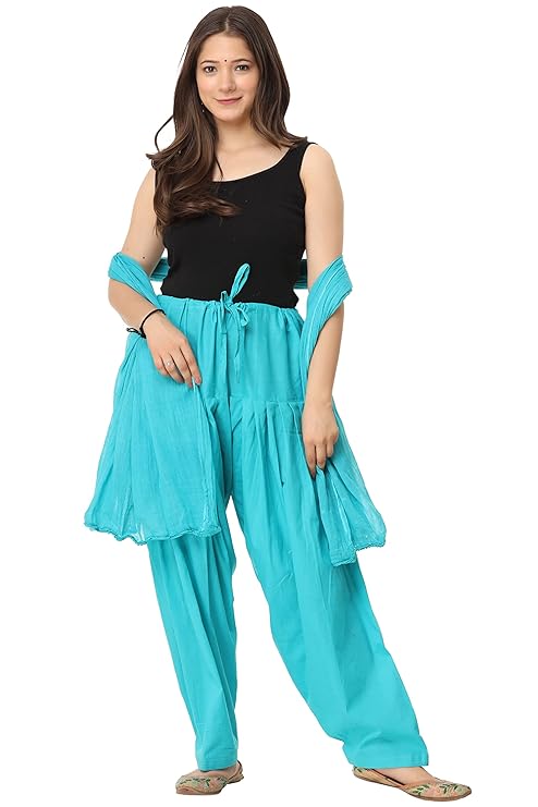 Plain Patiala Semi With Dupatta-Color-Turquoise (#1137)