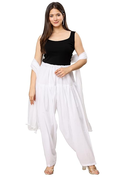 Plain Patiala Semi With Dupatta-Color-White (#1149)